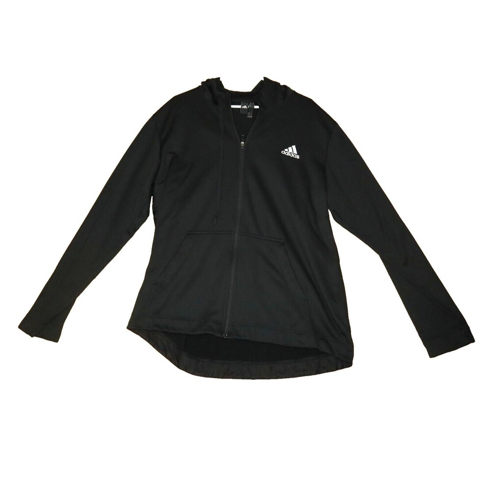 Adidas Men's Warm-up Hoodie Size XL Black Logo 2 Front Pockets Zip-up